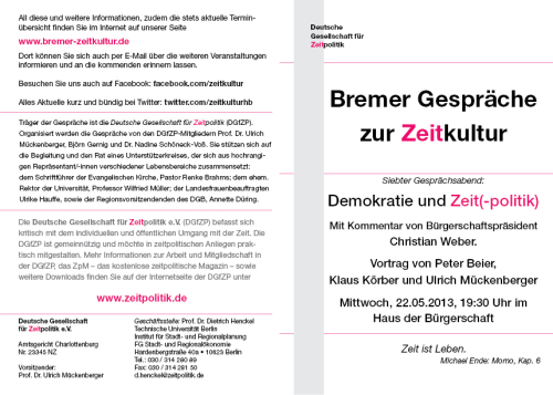 Bremer Gespräche zur Zeitkultur (Flyer)